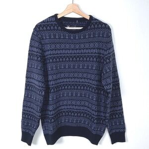 Barbour Stonebeck Fairisle Lambswool Crew Neck Sweater Navy Knit Men's Large‎